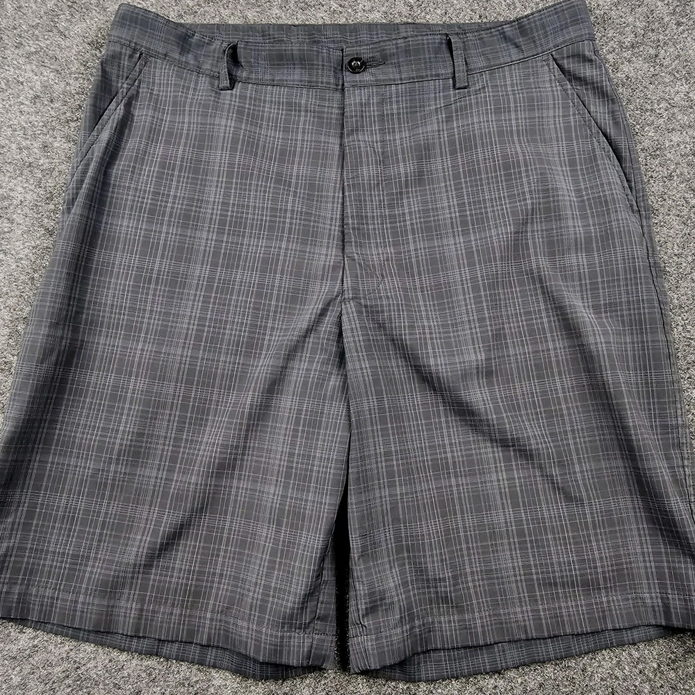 Bolle Golf Tech Shorts Mens 36 Black Gray Plaid Stretch Performance Flat Front